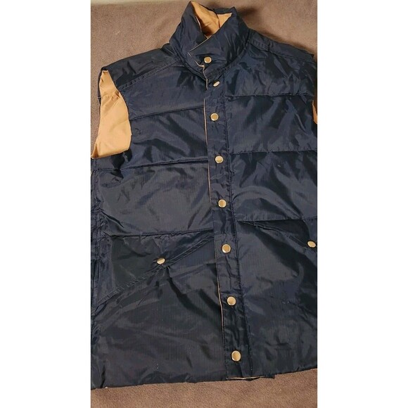 Vtg KMart Reversible Down Filled Puffer  Vest Men's MED Blue Tan Snap - Picture 1 of 4